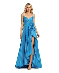 Mac Duggal Women's Pleated Charmeuse Gown with Floral Detail