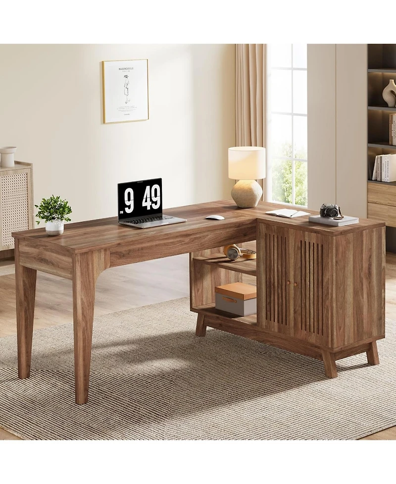 Tribesigns L-Shaped Desk with Storage Cabinet, 57-Inch Wood Corner Workstation, Home Office Computer