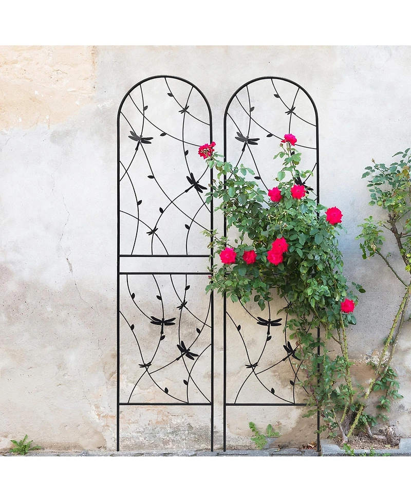 Clihome Metal Garden Trellis Rustproof Trellis for Climbing Plants Outdoor Flower Support Dragonfly Deco