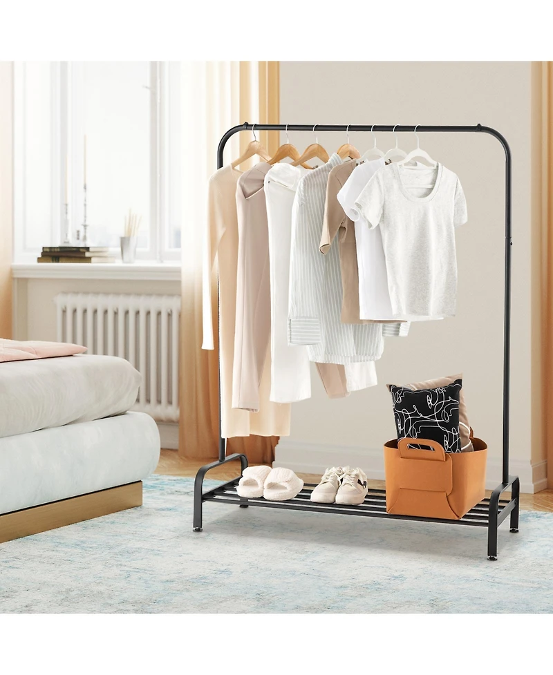 Costway Industrial Metal Garment Rack Heavy Duty Floor Cloth Rack w/ Shoe Storage Shelf