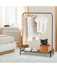 Costway Industrial Metal Garment Rack Heavy Duty Floor Cloth Rack w/ Shoe Storage Shelf