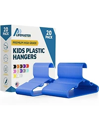 Lifemaster Kids Plastic Hangers, 11.6", with shoulder notches, space-saving, hold 5 pounds, ideal for baby, toddler & kids clothes, 20-pack.