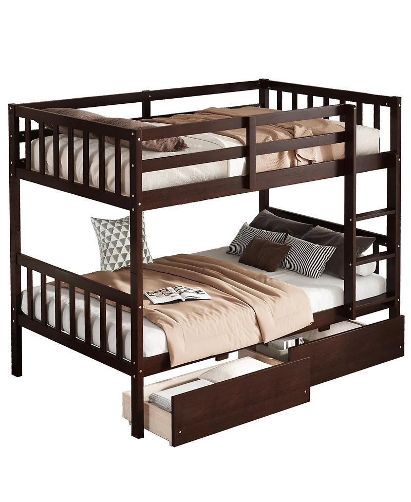 Sailvan Rubber Wood Bunk Bed with 2 Drawers, Convertible into 2