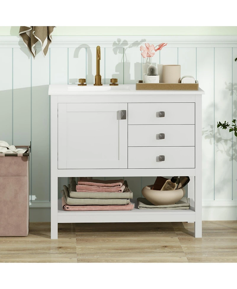 Casainc Freestanding Bathroom Vanity Unit with Basin and Floor Storage Cabinet