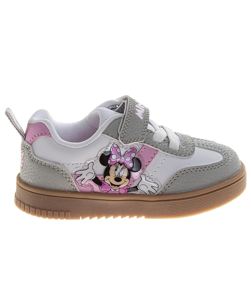 Disney Big Girls Minnie Mouse Court Sneakers Polka Dot Athletic Running Hook and Loop Comfort Fit