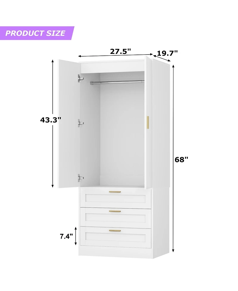 Aheaplus Closet Cabinet with 3 Drawers, Closet Organizer with Cabinet Door