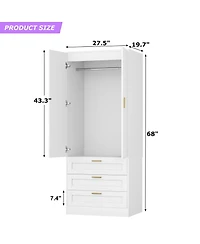 Aheaplus Closet Cabinet with 3 Drawers, Closet Organizer with Cabinet Door