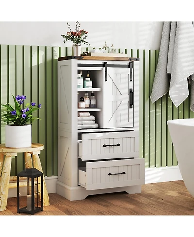 sumyeg Farmhouse Bathroom Floor Storage Cabinet Freestanding Organizer