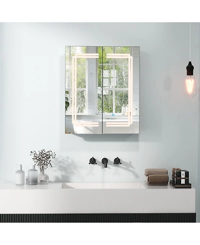 sumyeg 2-Door Bathroom Mirror Medicine Cabinet Wall Mounted with Lights
