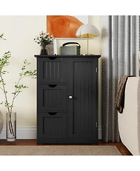 sumyeg Bathroom Floor Side Storage Cabinet with 3 Drawers and 1 Cupboard