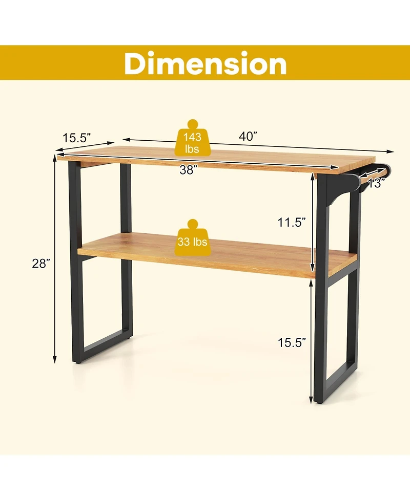 sumyeg 2-Tier Solid Teak Wood Bathroom Shelf with Towel Rack