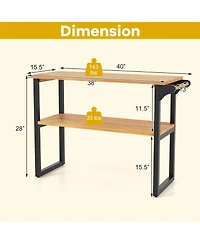 sumyeg 2-Tier Solid Teak Wood Bathroom Shelf with Towel Rack