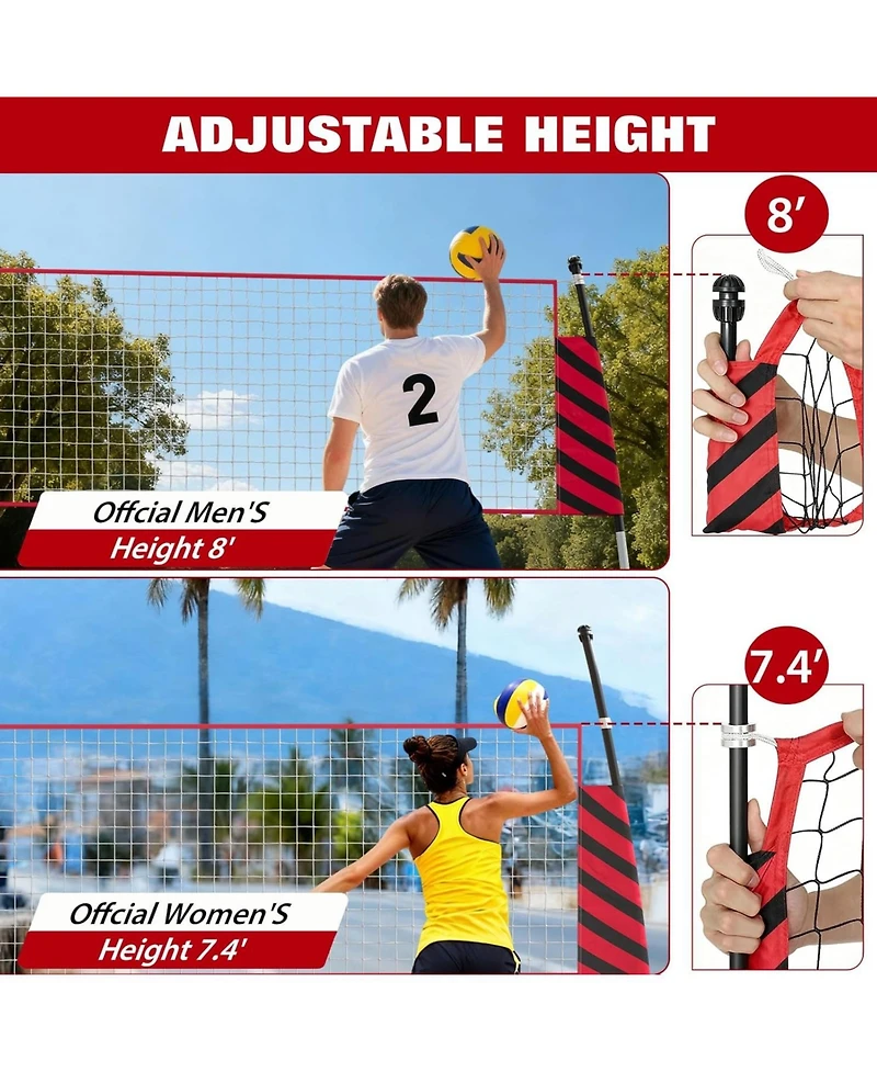 Xo Adjustable Volleyball Net System Portable Net with Poles and Carry Bag, Heavy Duty Outdoor Volleyball Set for Beach Backyard