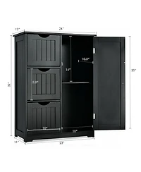 Volenca Bathroom Floor Cabinet Side Storage with 3 Drawers and 1 Cupboard