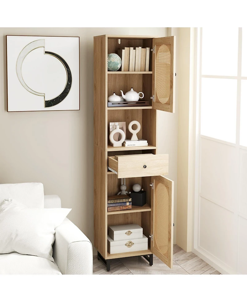 Volenca 67 Inch Tall Bathroom Cabinet Pe Rattan Floor Cabinet with 2 Doors