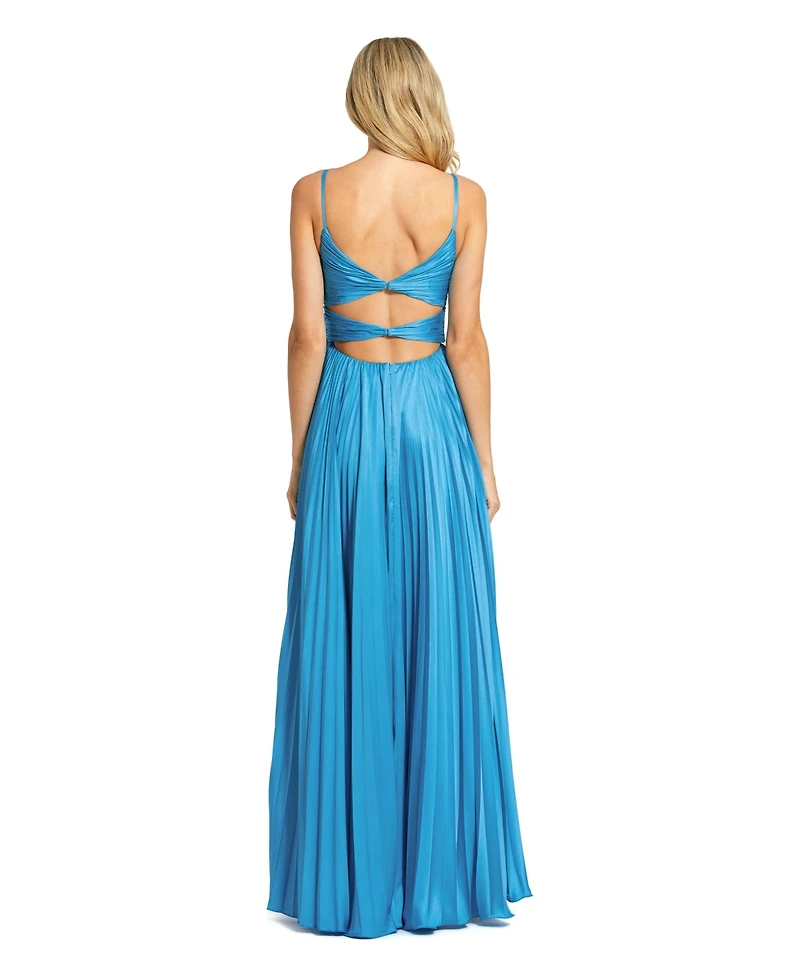 Mac Duggal Women's Pleated Charmeuse Gown with Floral Detail