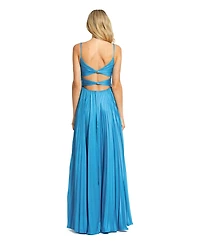 Mac Duggal Women's Pleated Charmeuse Gown with Floral Detail