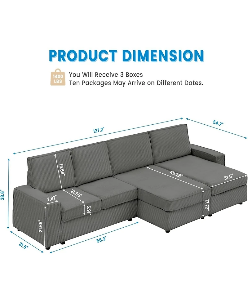 gaomon Oversized Modular Sectional Sofa with Triple Chaise, Convertible Deep Seat Sleeper Couch with Wide Armrests and Plush Backrest