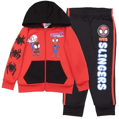 Spider-Man Little Boys 2-Piece Fleece Long Sleeve Zip-Up Hoodie and Jogger Pants Set