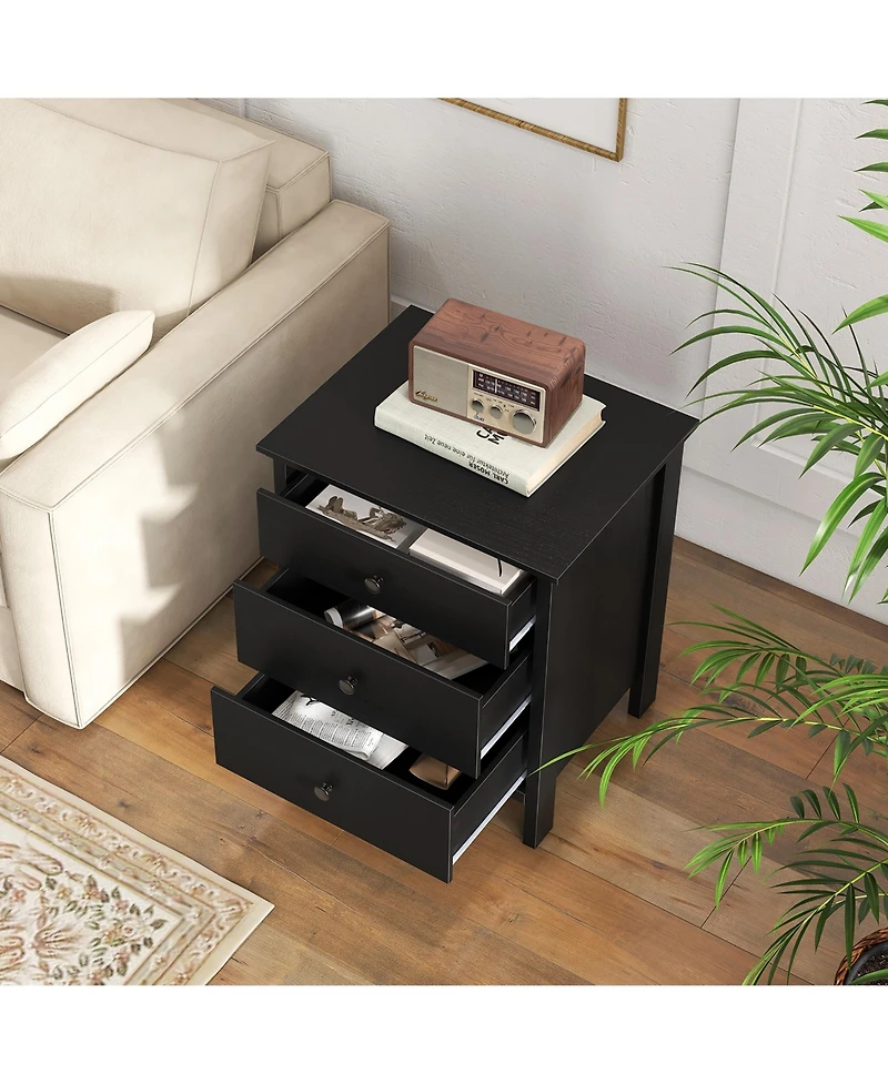 Gymax Nightstand 3 Drawer for Bedroom Compact Storage Chest Modern Sofa Side
