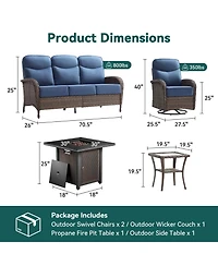 Pocassy Patio Furniture Set with Fire Pit,Wicker Outdoor Swivel Rocker Chairs Sofa for Backyard Poolside Deck