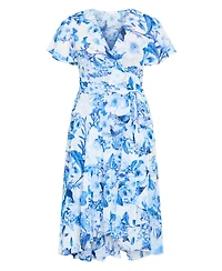 City Chic Women's Short Sleeve Bluebell Print Wrap Midi Dress