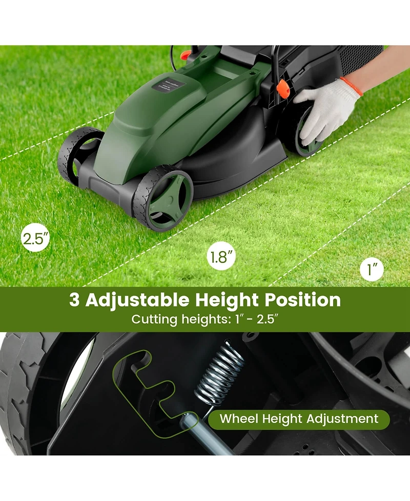 Costway Electric Corded Lawn Mower 10-amp 13-Inch Walk-Behind Lawnmower with Collection Box