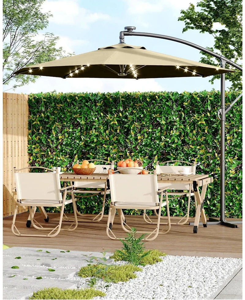 Xo 10 Ft Offset Patio Umbrella with Solar Led Lights, Cantilever Outdoor Umbrella with Infinite Tilt and Cross Base, 32 Led Lights Uv Protection Shade