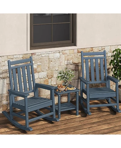 Xo 2 Pcs All Weather Resistant Outdoor Hdpe Porch Rocking Chair for Balcony Backyard Porch with Side Table