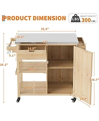 Xo Outdoor Grill Cart with Wheels, Solid Wood Bbq Station, Stainless Steel Top, Storage Rack for Patio