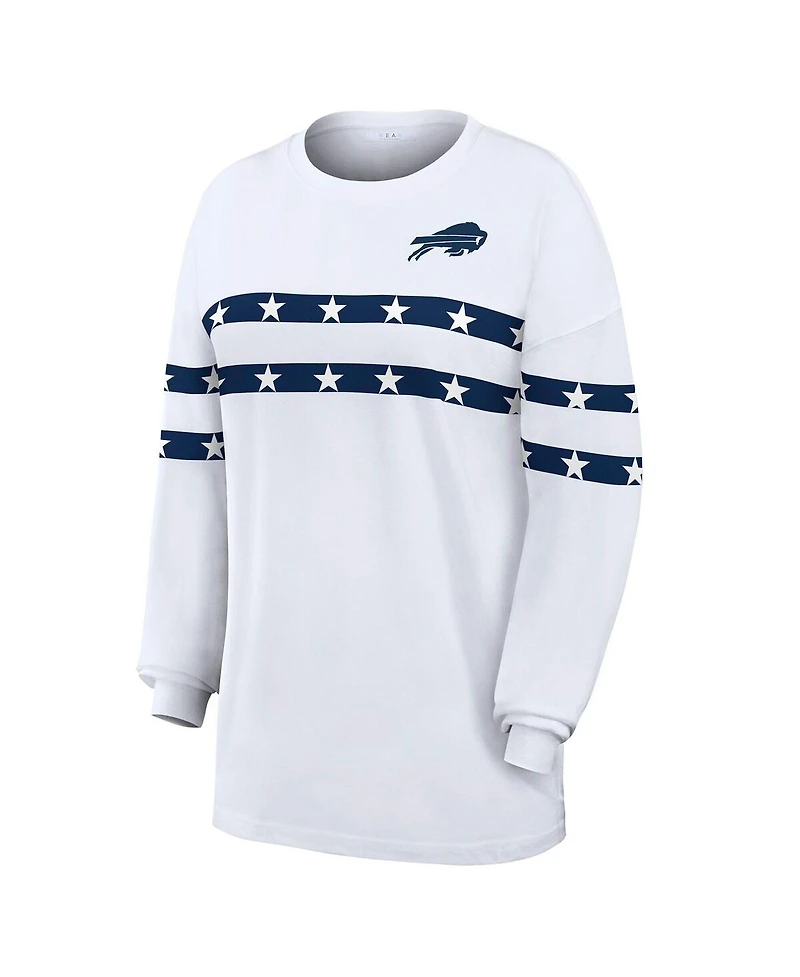 Wear by Erin Andrews Women's White Buffalo Bills Americana Stripe Long Sleeve T-Shirt