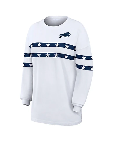 Wear by Erin Andrews Women's White Buffalo Bills Americana Stripe Long Sleeve T-Shirt