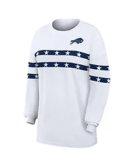 Wear by Erin Andrews Women's White Buffalo Bills Americana Stripe Long Sleeve T-Shirt