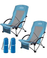 gaomon 2 Pack Folding Portable High Beach Chair with Cup Holder, Storage Pocket and Carry Bag for Camping, Beach, Travel
