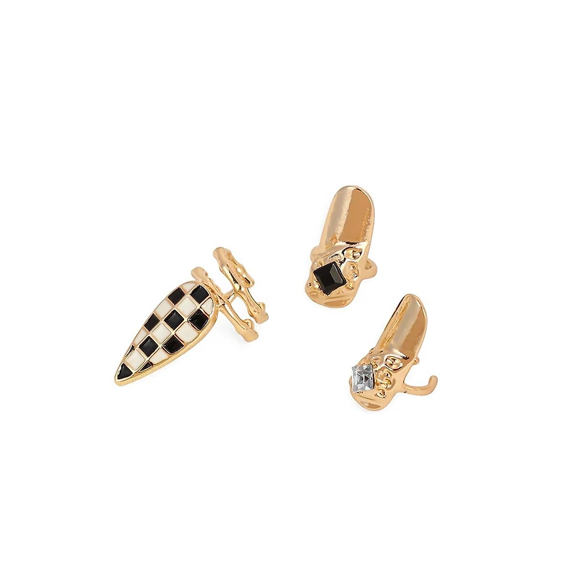 Sohi Women's The Bijou Checks Nail Rings Set Of 3