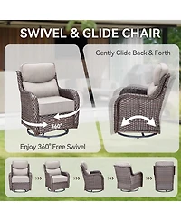 Pocassy Outdoor Swivel Chair Thick Cushion with Fire Pit Table Patio Furniture Set