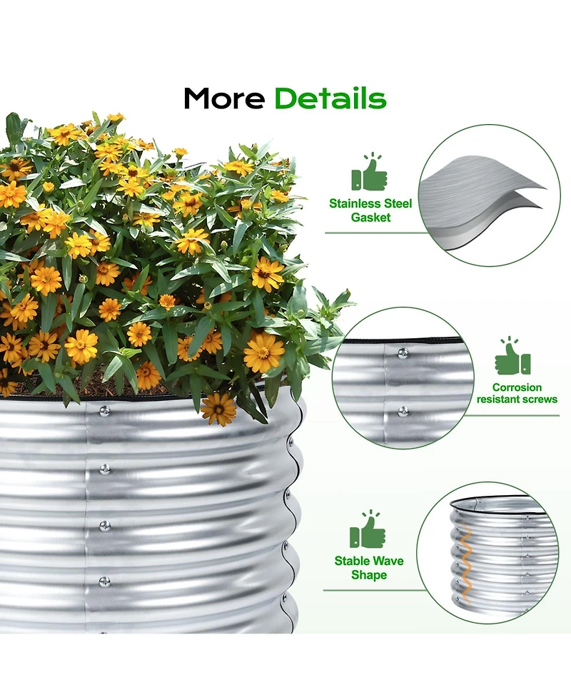 Aoodor Tall Aluzinc Metal Raised Garden Bed Round