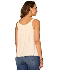 Democracy Women's Ruched Square Neck Embroidered Tank Top
