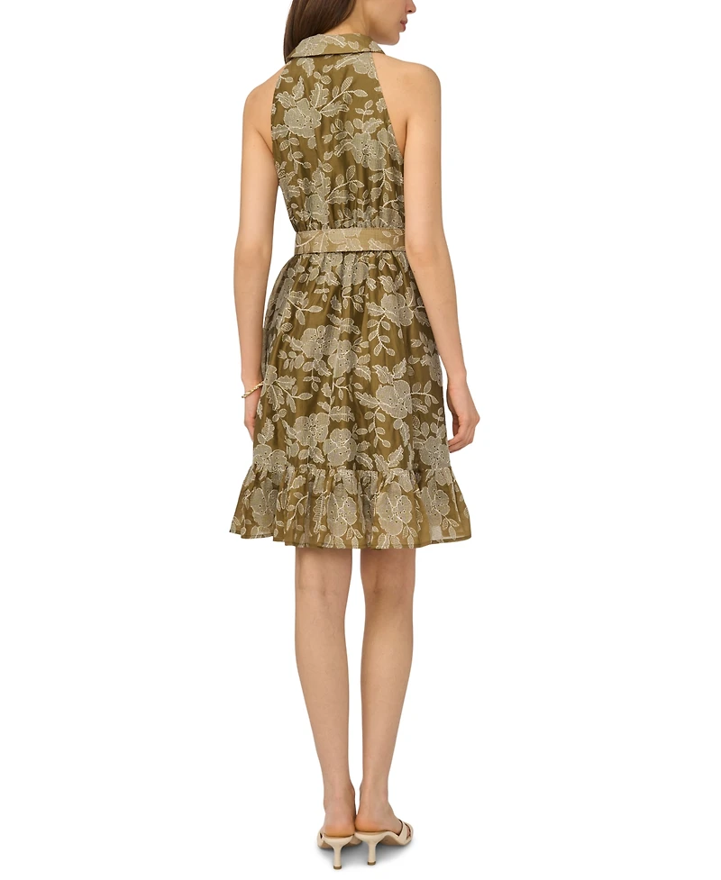 CeCe Women's Belted Sleeveless Collared Dress