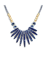 Bling Jewelry Blue Peck Organic Faceted Beads Irregular Stone Bib Fan Statement Collar Necklaces For Women Gold Plated Adjustable