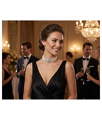 Bling Jewelry Antique Art Deco Style Statement 5 Row Wide Comfort Stretch Simulated Pearl Floral Silver Plated Brass
