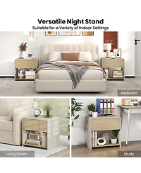 Gymax 2-Pieces Modern Style Nightstand 2-Tier Sofa Side Bedside Table with Drawer and Open Shelf