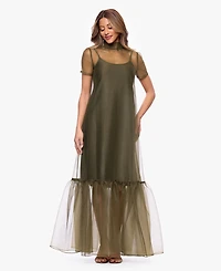 Xscape Women's Turtle Neck Organza Overlay Ball Gown