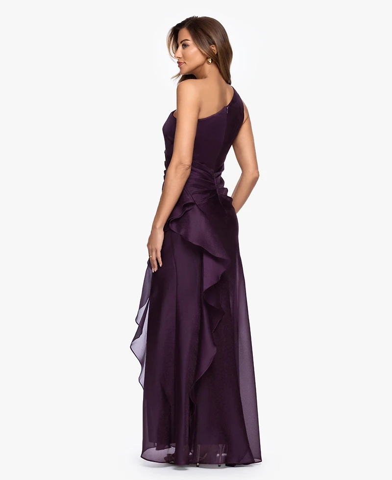 Xscape Women's One-Shoulder Ruffle Detail Ball Gown