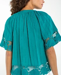 Liverpool Los Angeles Women's Short-Sleeve Lace Trim Top