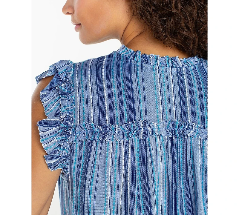 Liverpool Los Angeles Women's Striped Flutter-Sleeve Top