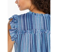 Liverpool Los Angeles Women's Striped Flutter-Sleeve Top