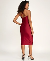 Seni & Cade Juniors' Cowl Neck Wrap Front Midi Dress