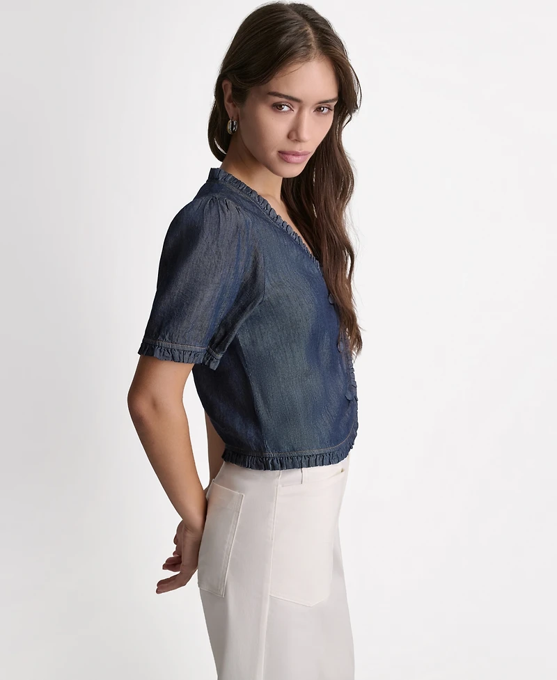 Bcbg Women's Short-Sleeve Ruffle Detail Button-Front Top