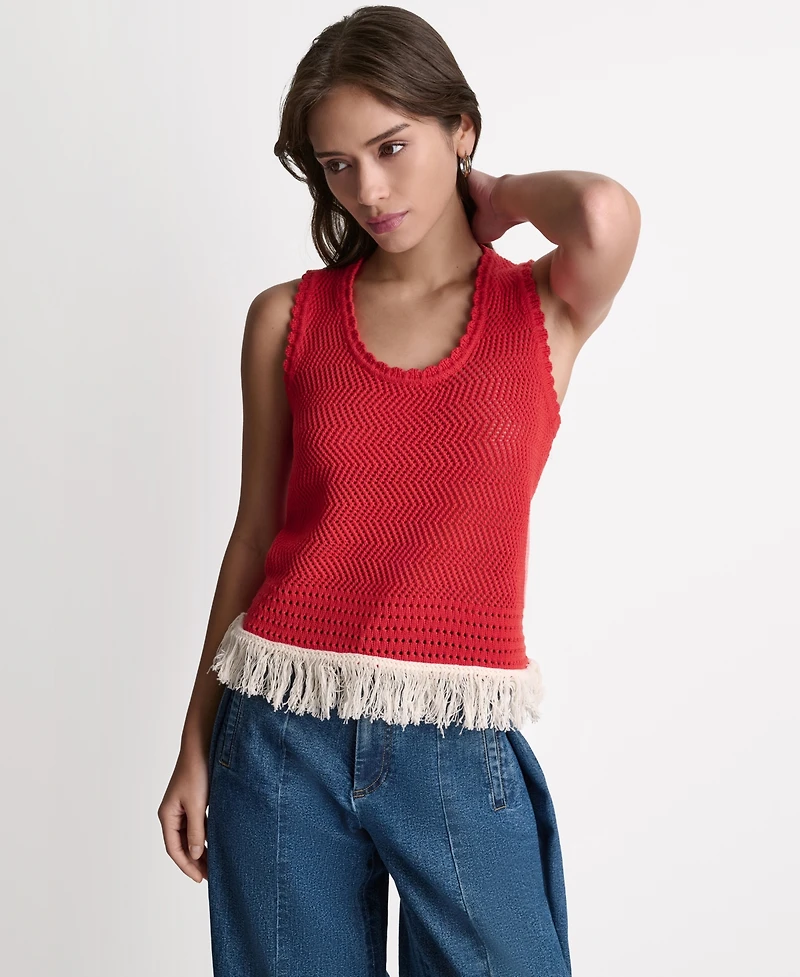Bcbg Women's Fringe Pointelle Scoop Neck Tank Top